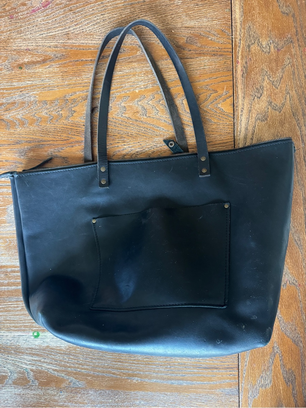 Portland Leather Black Zip-Top Tote - Picture 2 of 4
